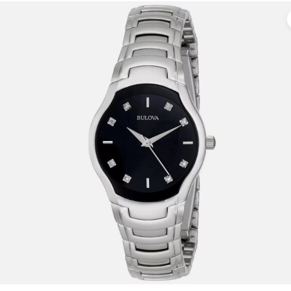 🌹HOST PICK🌹- BULOVA Diamond Black Dial Stainless Steel Silver Tone Watch - Picture 2 of 8